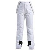 ATOFY Calças Femininas De Esqui De Neve Isoladas Para Inverno Quente Ao Ar Livre à Prova D água Calças De Snowboard Suspensório Removível Branco G 