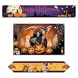 Atrccs 3Pcs Halloween Decorations Set Large Digital Printing Happy Halloween Banner Halloween Backdrop With Pumpkin Ghost Bat Halloween Outdoor Indoor Decorations