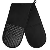 AUAUY 1 PC Luvas Pretas De Forno Duplo 250 C 250 C Resistentes Ao Calor Luvas De Forno Para Churrasco Com Cordas Luvas De Silicone Com Design Antiderrapante Luvas De Forno Luvas De Forno Para Cozinhar Assar Grelhar