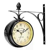 Ausuky Relógio De Parede Para Uso Externo- Retrô- Dupla Face- Alimentado Por Bateria- Suporte De Metal Vintage