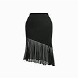 Avanova Saia Feminina Midi Sereia Com Babados Assimétricos De Malha Alta Elástica Preto G