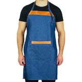 Avental Jeans Com Bolso Barbeiro Garçom Jardineiro C couro