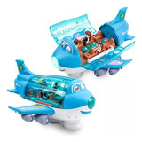 Avião Brinquedo Musical Azul Bate E Volta Gira 360 Luzes 3d