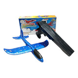 Avião Com Lançador Pistola Brinquedo Isopor Voa Manobras Cor Azul