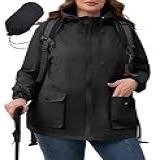 Avoogue Jaqueta De Chuva Feminina Embalável Leve Impermeável Com Capuz Jaqueta Corta Vento Plus Size Jaqueta Acolchoada Preto XXG Plus Size