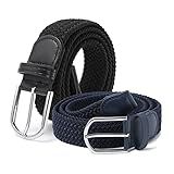 AWAYTR Cinto Trançado Elástico Para Mulheres - 2 Peças De Cinto De Tecido Elástico Unissex Para Jeans- Preto - Azul-marinho- Fits Waist From 28-41-