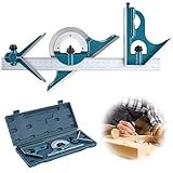 Awliye Conjunto De Esquadros Combinados Esquadro De Carpinteiro Régua De Metal De 12 300 Mm Localizador De Ângulo De 180 Graus Ferramenta Multifuncional Métrica Imperial Ide Prata Azul Verde