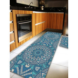 azulão-azulao Tapete Para Cozinha Jogo 2 Pecas Kit Mandala Azul Cd4001
