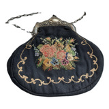 B Antigo Bolsa Francesa Antiga Bordada Fecho Em Alpaca