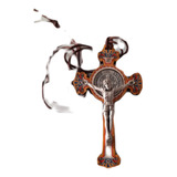 B Antigo Crucifixo Italiano De São Bento Em Madeira Pc03