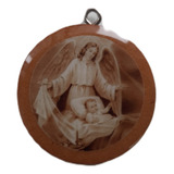 B Antigo Medalha Sacra Madeira Anjo Da Guarda Com Oração