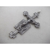 B Antigo Suntuoso Crucifixo Italiano Em Metal Prateado C1