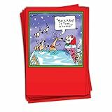B1518 Caixa Conjunto De 12 Cartões De Papel De Natal Humorísticos De Santa Timmy Trouble Com Envelopes