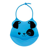 Babador De Silicone Com Pega Migalhas Cachorrinho Azul Buba
