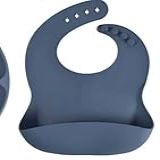 Babador Em Silicone Com Bolso Cata Migalhas Com Ajuste De Botões Babador Infantil Pega Comida Azul 
