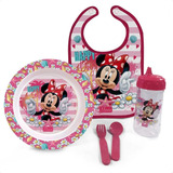Babador Rosa Minnie Kit Papinha Prato Copo Talheres Baby