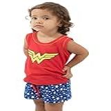 Baby Doll Akira Fitness Pijama Mulher Maravilha Infantil Feminino Curto Regata Vermelho E Short Azul 100 Algodão 6 Anos 