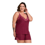 Baby Doll Plus Size Confortável Delicado Short Com Renda