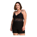 Baby Doll Plus Size Short Confortável Renda Delicada Alcinha