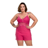 Baby Doll Plus Size Short Confortável Renda Delicada Alcinha
