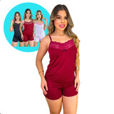 Baby Doll Short Doll 3 Unidades Confortável Pijama Sexy Luxo
