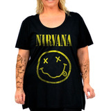 Babylook Feminina Nirvana Rock Kurt Cobain Tam. Plus Size