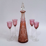 Baccarat Garrafa E Cinco Taças Cristal Overlay