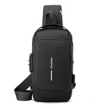 Bag Transversal Bolsa De Ombro Anti roubo Usb A Prova Dagua Cor Cinza Com Dourado