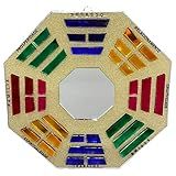 Baguá Feng Shui De Vidro Espelhado Dourado Octogonal 16 Cm
