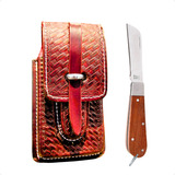 Bainha Capinha Celular Couro Legítimo E Canivete Grande Inox