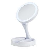 Baisec Espelho De Luz Led Dobravel Aumenta 10x Maquiagem Portátil Tom Da Maquiagem Branco