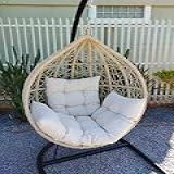 Balanço Suspenso Gota Em Palha Sintética Com Almofadas Brancas