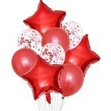 Balão Bexiga Metalizado E Látex Kit Buque 9 Peças P Festa Cor Vermelho