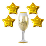 Balão Metalizado Champagne Cheers 100 Cm 4 Estrelas