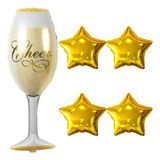 Balão Metalizado Champagne Cheers 100 Cm Estrelas Boteco