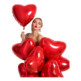 Balão Metalizado Coração Vermelho 45 Cm C Lacre 10 Und