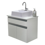 Balcão Banheiro Milão Com Tampo E Cuba Branco 60cm Gabinete
