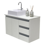 Balcão Banheiro Parma Com Tampo E Cuba Branco 80cm Gabinete