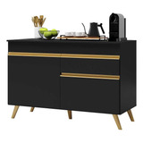 Balcão Cozinha 120cm 2 Portas 1 Gaveta Veneza Multimóveis V3680 Cor Preto Dourado