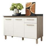 Balcão De Cozinha Fit Com 3 Portas E 1 Gaveta Cor Carvalho Nature off White