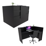Balcão Em L Recepção Caixa 100cm Preto Linha Premium 1 1