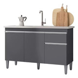 Balcão Gabinete De Pia Sem Tampo 120cm 3 Portas Tatiane Cor Cinza