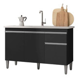 Balcão Gabinete De Pia Sem Tampo 120cm 3 Portas Tatiane Cor Preto