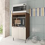 Balcão Multiuso 65cm Forno Microondas Marrom 2 Portas Armário Guarda Comida