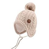 Bamery Gorro De Crochê Para Bebês Com Aba De Orelha Gorro De Malha Infantil Quente Forro De Poliéster Bege 0 6 Meses