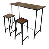 Bancada Industrial Mesa 120cm 2 Banco Alto Ferro E Madeira