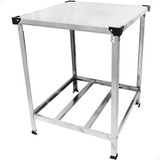 Bancada Mesa Central Serviço E Manipulação 70x70x90 Industrial Total Inox Porta Panelas Gradeado Reforçado Marca Cozinha Gourmmet