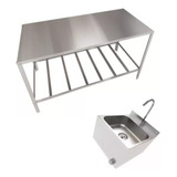 Bancada Mesa Inox Industrial Prateleira Paneleiro Com Pia