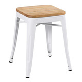 Banco Iron Tolix Aço Metal 45 Cm Assento De Madeira Branco