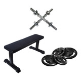 Banco Reto 4 Anilhas De 5kg 20kg 2 Barras Cromada 40cm